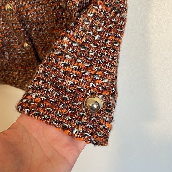 NWT Old Luxury Tweed Blazer Ann Taylor LOFT 8 Orange Black Button Suit Coat - Picture 9 of 16